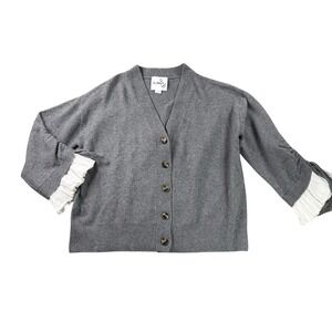 Sam Edelman Cardigan Womens M Gray Autumn Ruffle Cuff Sweater Girly Feminine